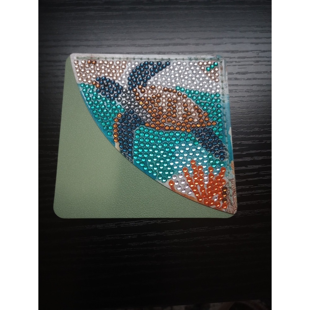 Handmade Sea Turtle Diamond Painting Corner Bookmark Faux‎ Leather 3.75" x 3.75"
